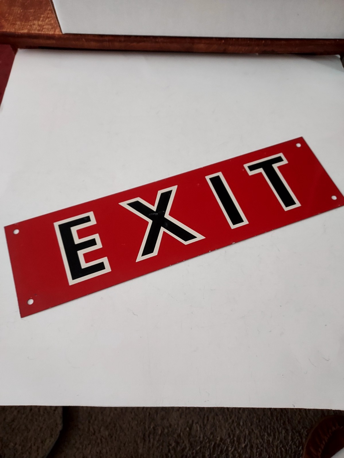 Vintage Tin Exit Sign 1960’s Red Black White 14″ X 4″ Beautiful Nos Clean