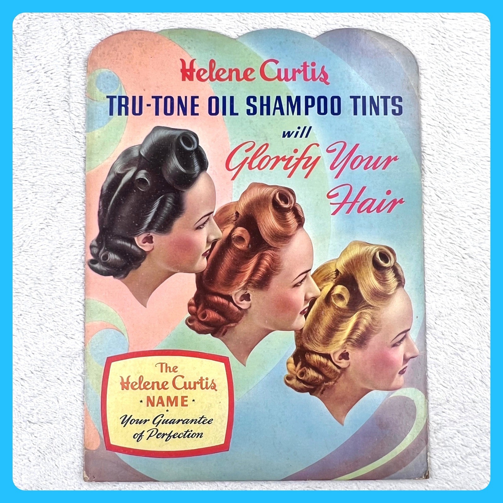 1940s Helene Curtis Hair Vintage Advertising Sign 20″ Cardboard Display Women