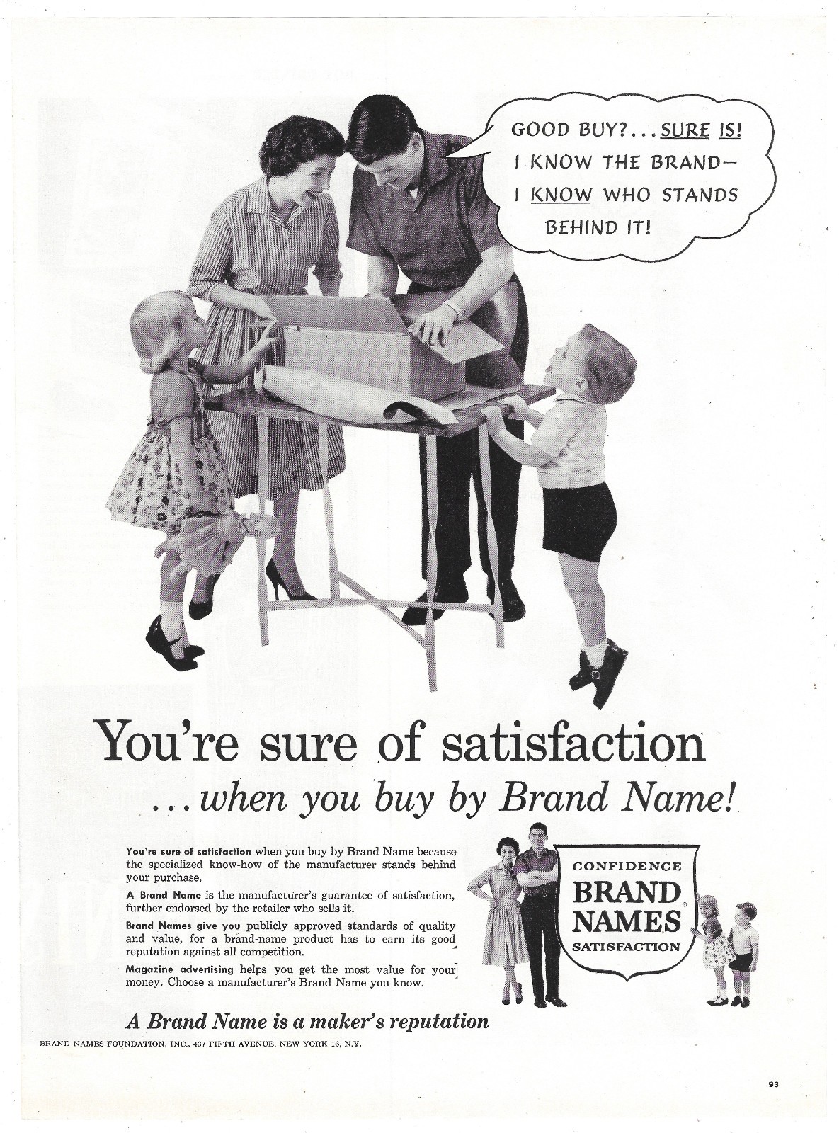 Brand Names Foundation Vintage Advertising Ad New York Trade Association 1960