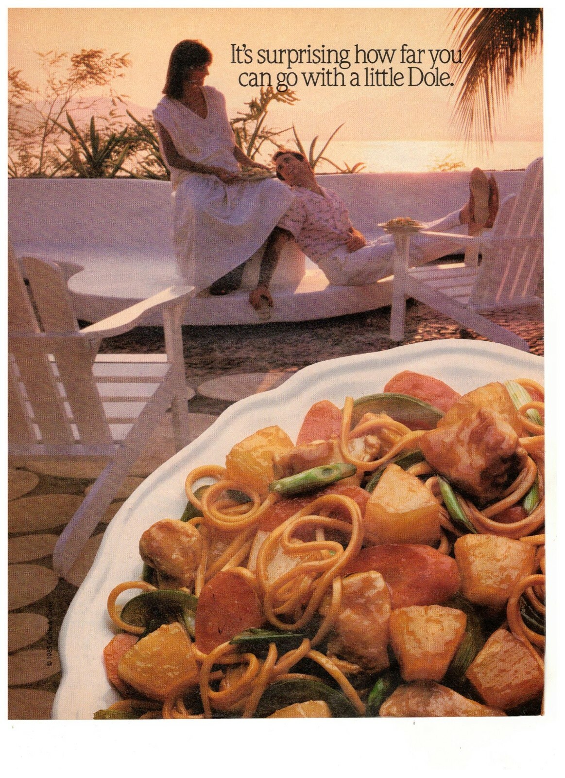 Dole Vintage Print Ad 1993 Sunburst Stir Fry Recipe Tropical Punch Double Page