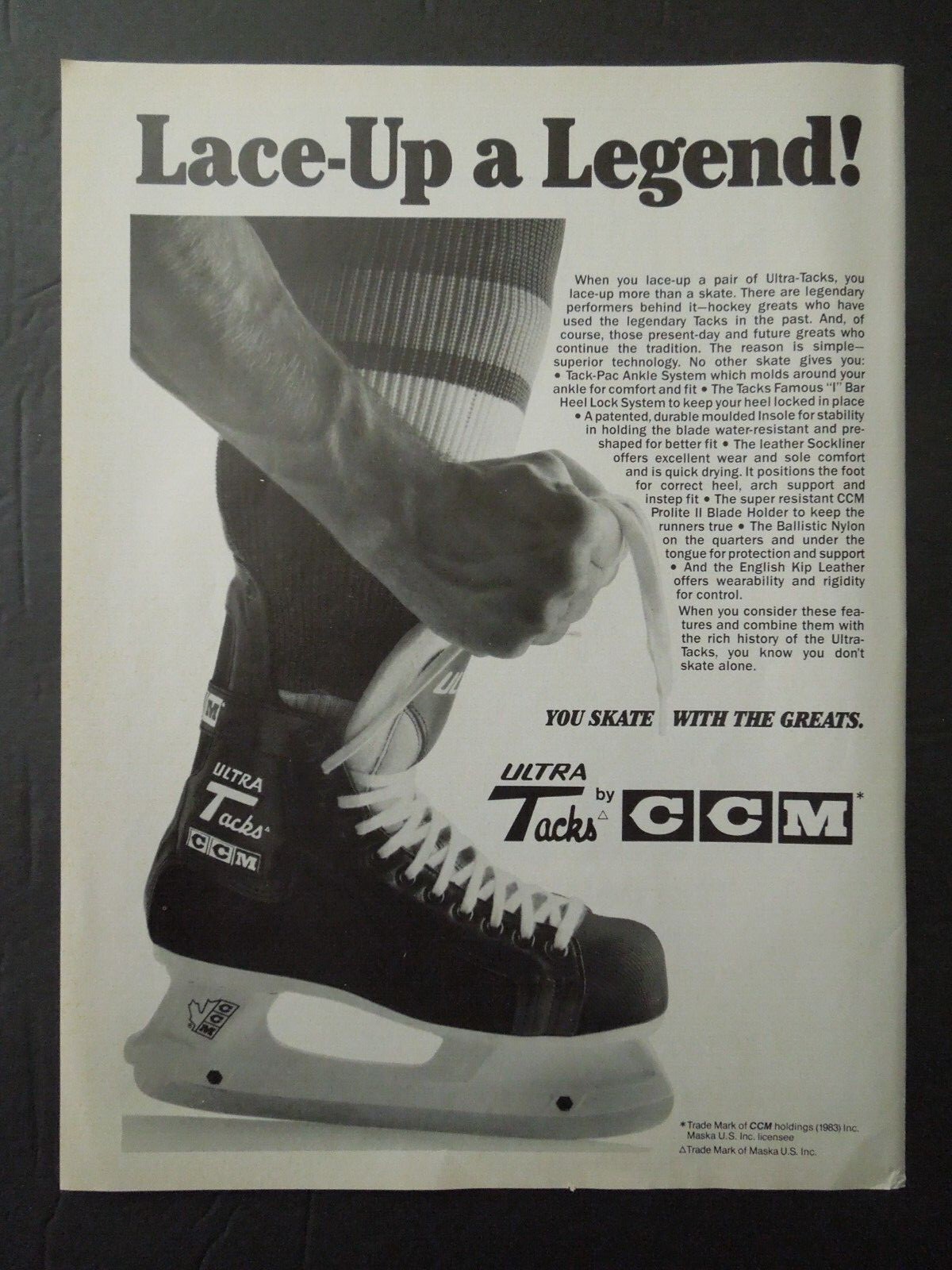 1983 CCM Ultra Tacks Hockey Skates Magazine Ad – Lace-Up A Legend!