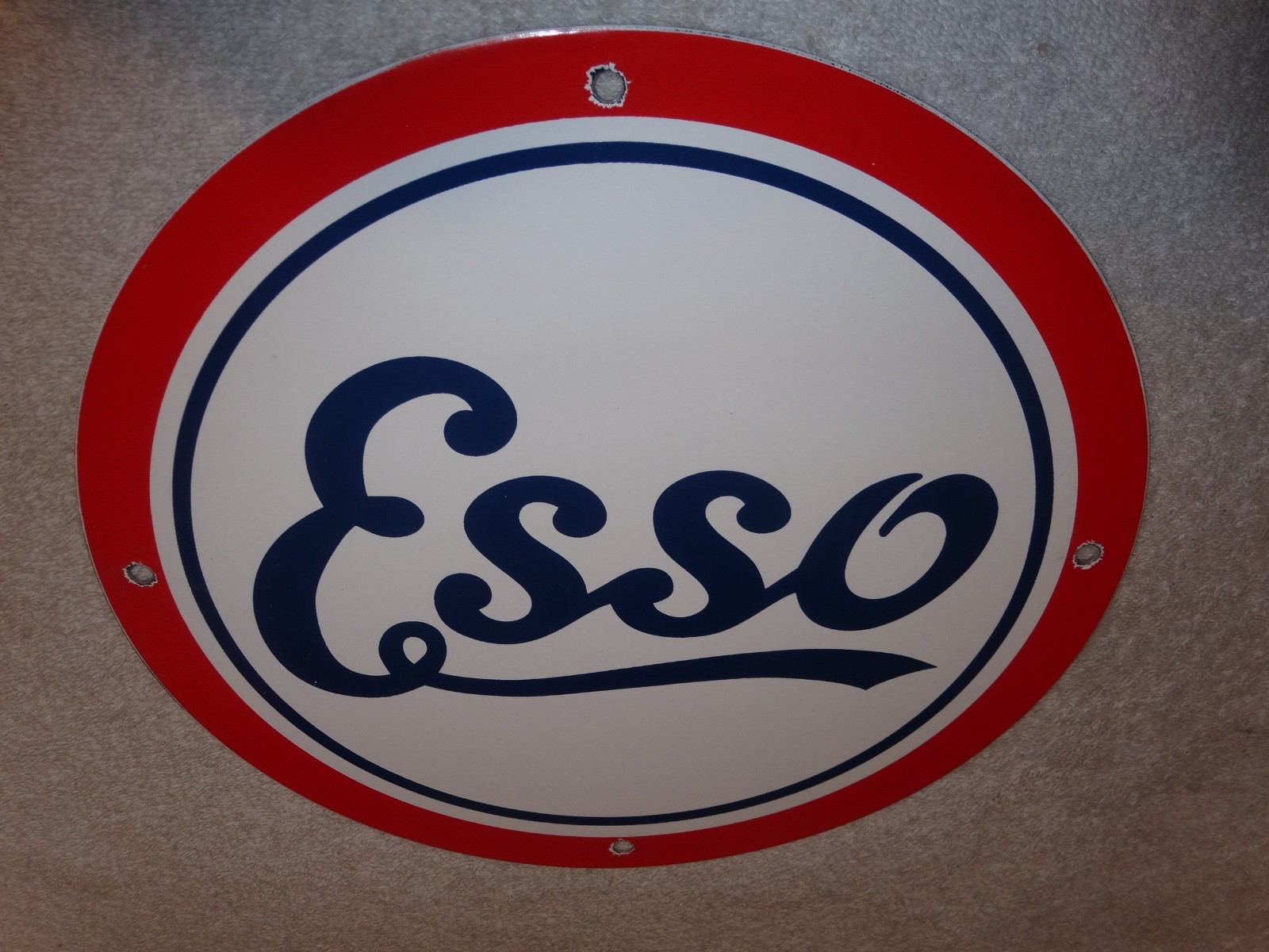 VINTAGE ESSO GASOLINE CURSIVE PORCELAIN METAL SERVICE STATION GASOLINE OIL SIGN!
