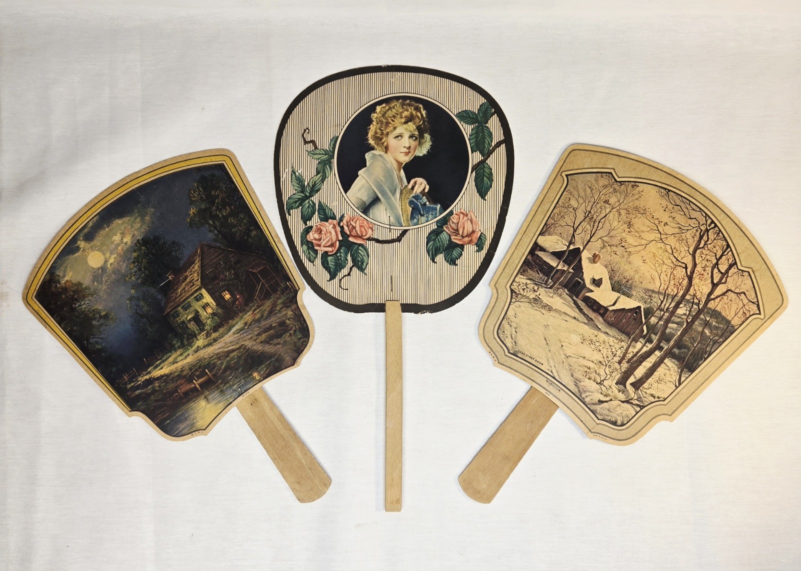 Lot of 3 Vintage Advertising Hand Fans- Scenic Views & Rexall Beauty- N. Indiana