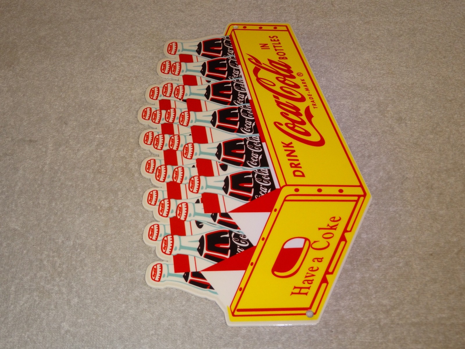 VINTAGE DRINK COCA COLA IN BOTTLES 24 PACK DIE-CUT CASE 12″ METAL SODA GAS SIGN!