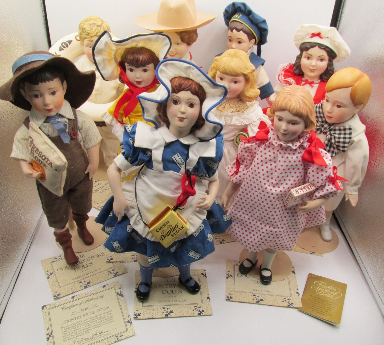 VINTAGE COUNTRY STORE DOLL COLLECTION FRANKLIN MINT HEIRLOOM 10 PORCELAIN DOLLS!