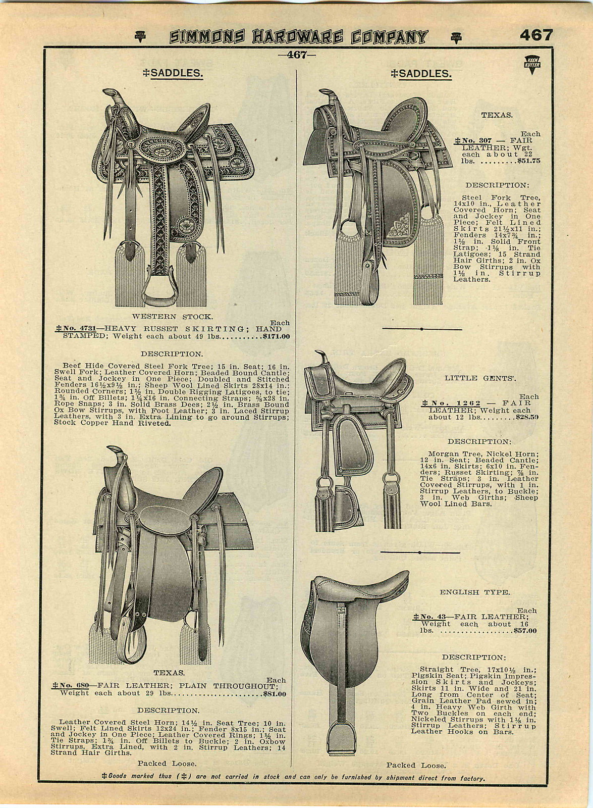 1935 ADVERT Texas Western Stock English Leather Saddles 5 Images Hand Stamped