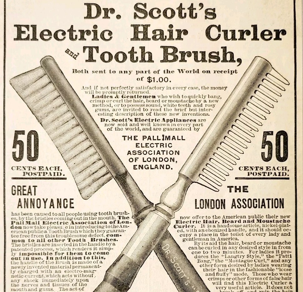 Dr Scott Electric Curler Toothbrush 1885 Advertisement Victorian Beauty DWHH13