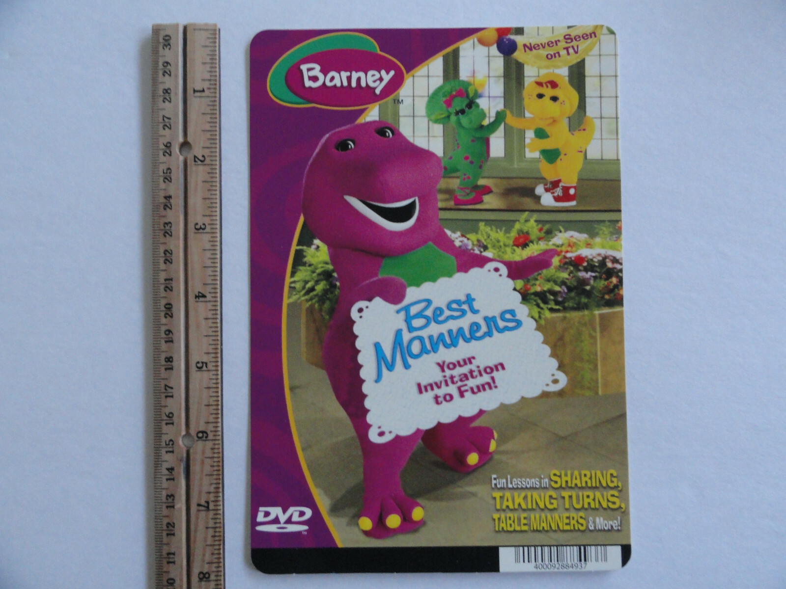 BARNEY BEST MANNERS – BLOCKBUSTER VIDEO BACKER CARD 5″X8″ – NO MOVIE