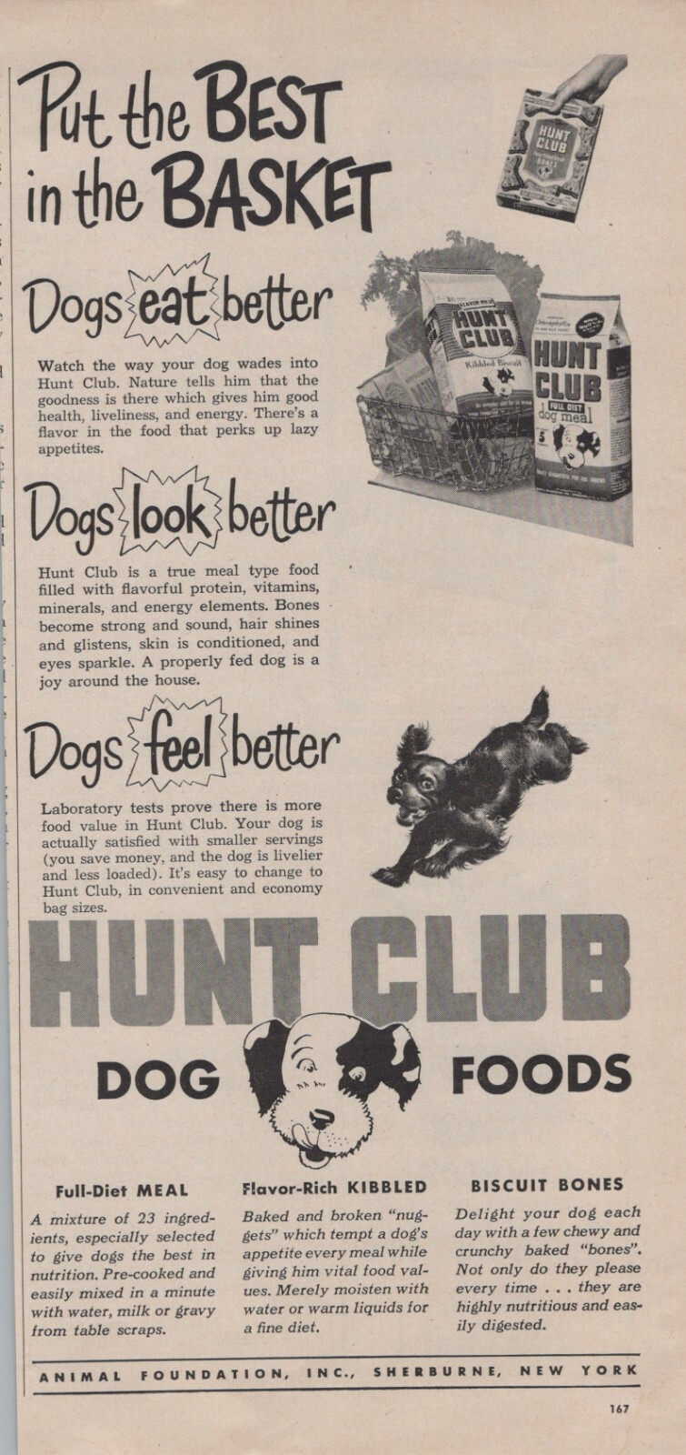 Vintage Hunt Club Dog Food Magazine Ad Page 1950s mid century approx 11×5