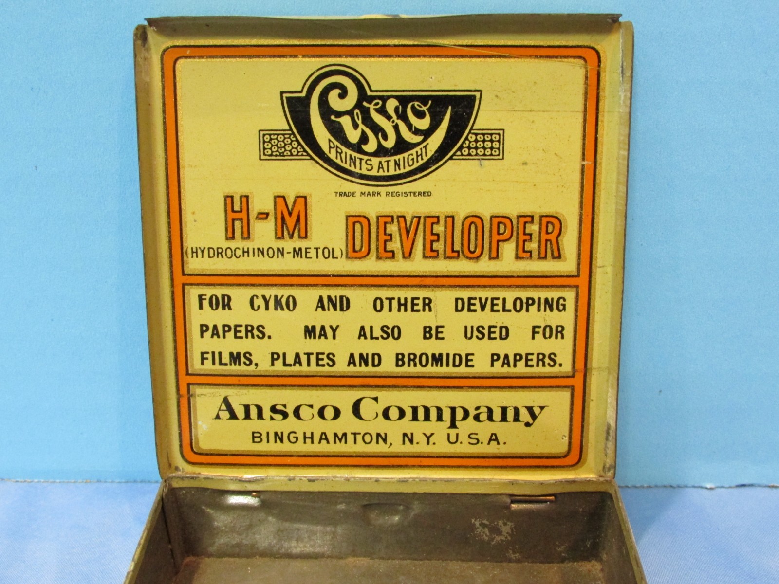 RARE Antique ANSCO H-M Developer New York Advertising Tin Can Box “Circa 1900”
