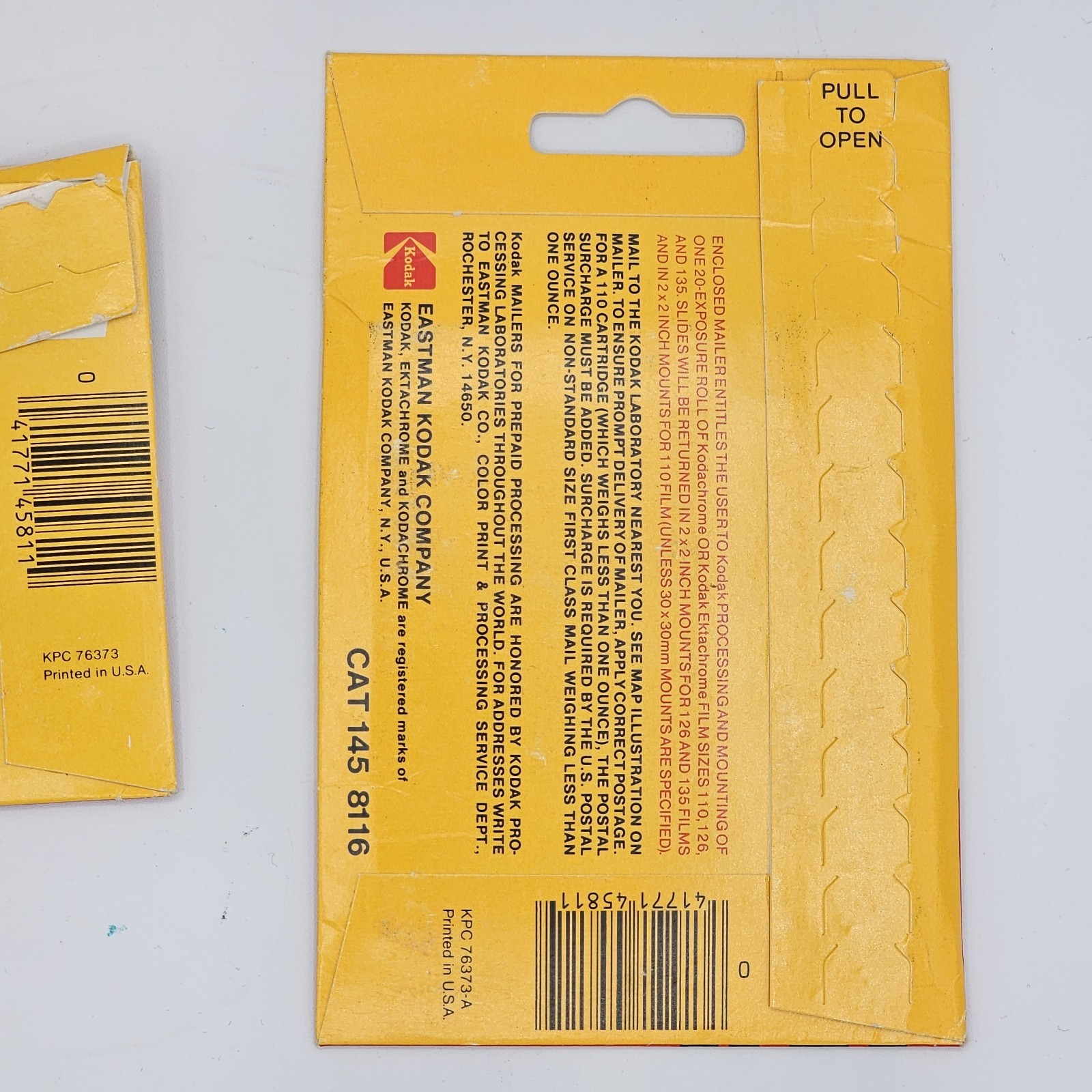 Vintage Kodak PK20 Film Mailer Lot (2) Kodachrome Slide Processing Ephemera Seal