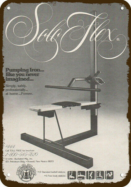 1980 SOLOFLEX Home Gym Pumping Iron Vintage-Look *DECORATIVE REPLICA METAL SIGN*