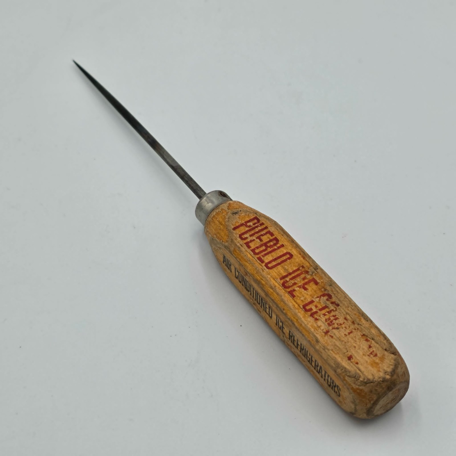 Pueblo Ice Co Colorado Advertising Ice Pick Wood Handle 8½ In Distressed Vintage