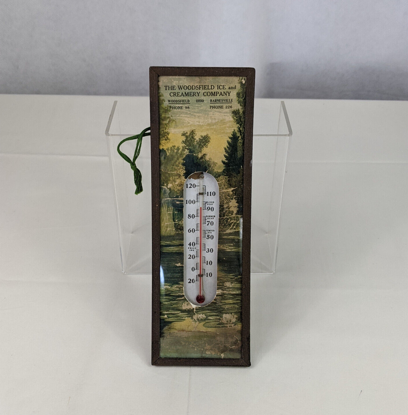 VTG Advertising Thermometer Woodsfield Ice and Creamery Company Barnesville Ohio