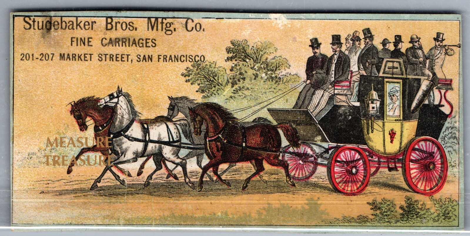 C.1880 STUDEBAKER SAN FRANCISCO CA MARKET ST HORSE CARRIAGE VICTORIAN CARD F11