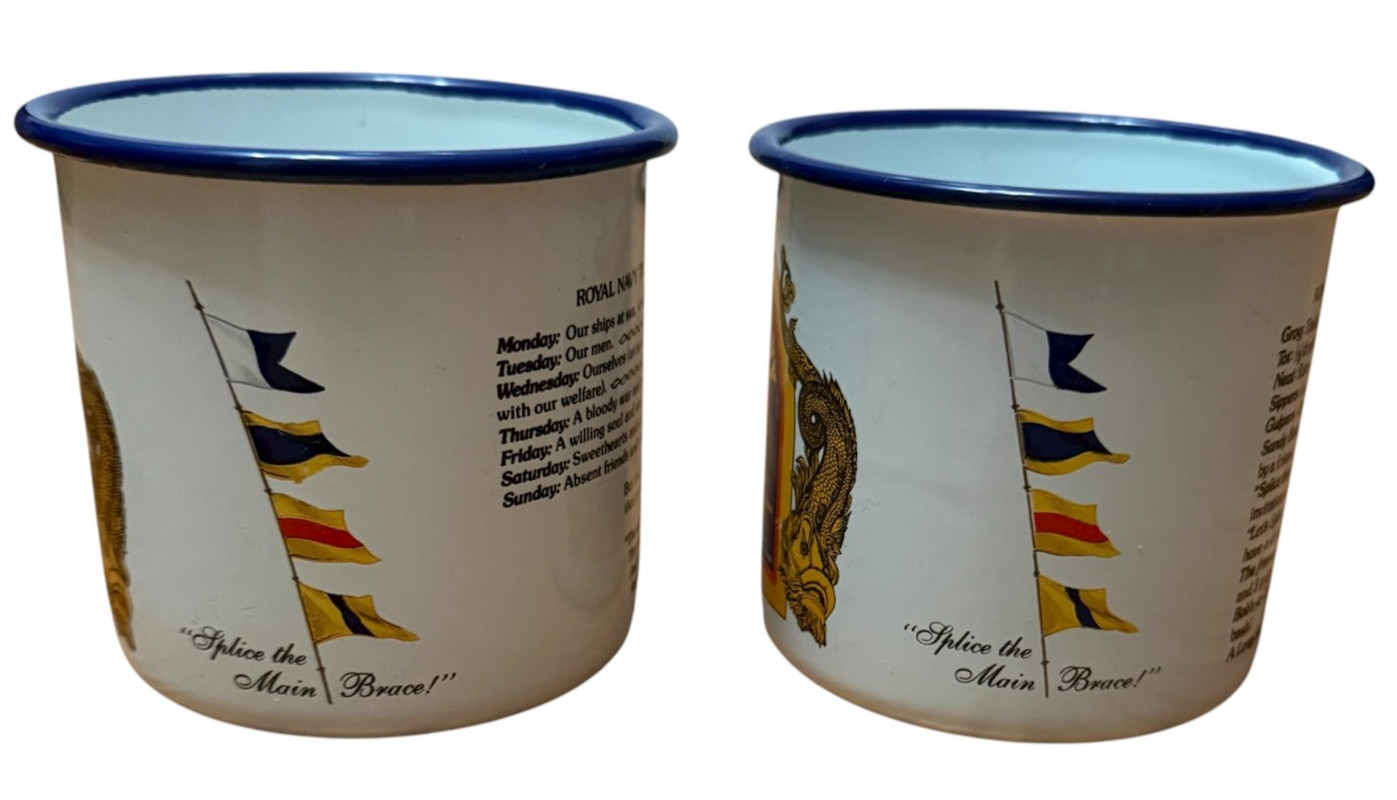 Pusser’s Rum British Navy Enamel Tin Mug Toasts BVI West Indies Coffee Cup Set 2