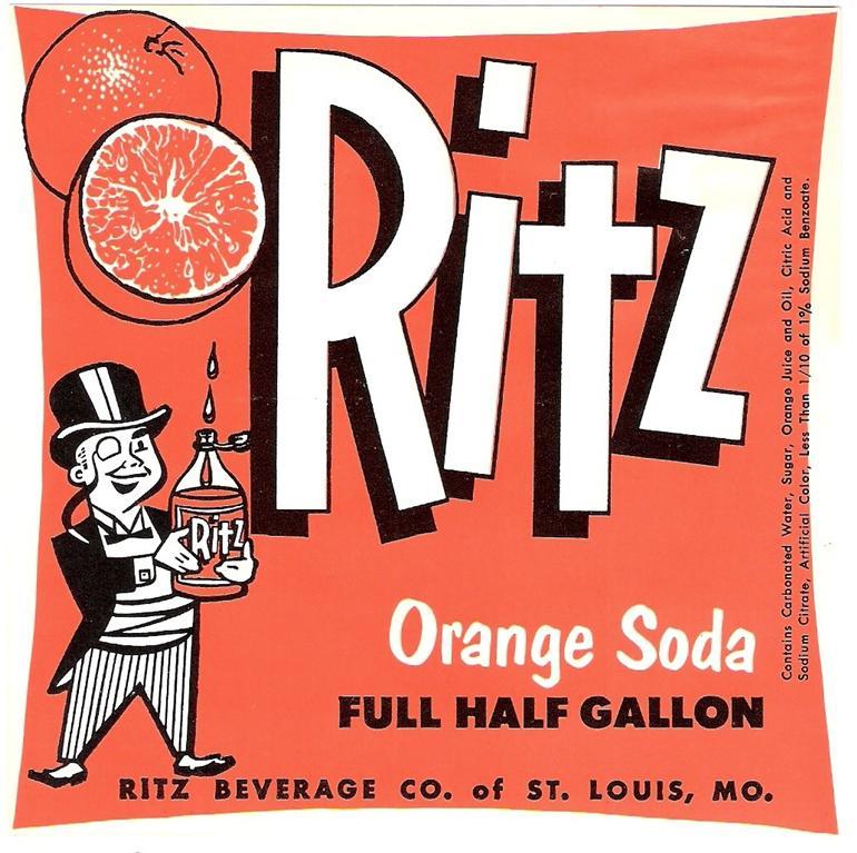 Ritz Orange Soda Vintage Label Ritz Beverage Co. St. Louis Missouri 1/2 Gal.