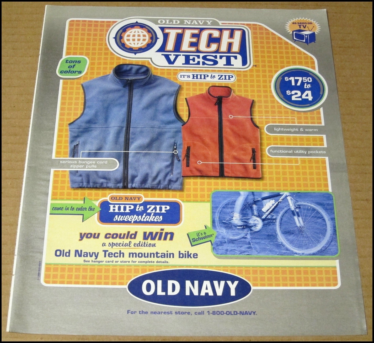 1999 Old Navy Tech Vest Print Ad 10″ x 12″ Advertisement Vintage It’s Hip to Zip