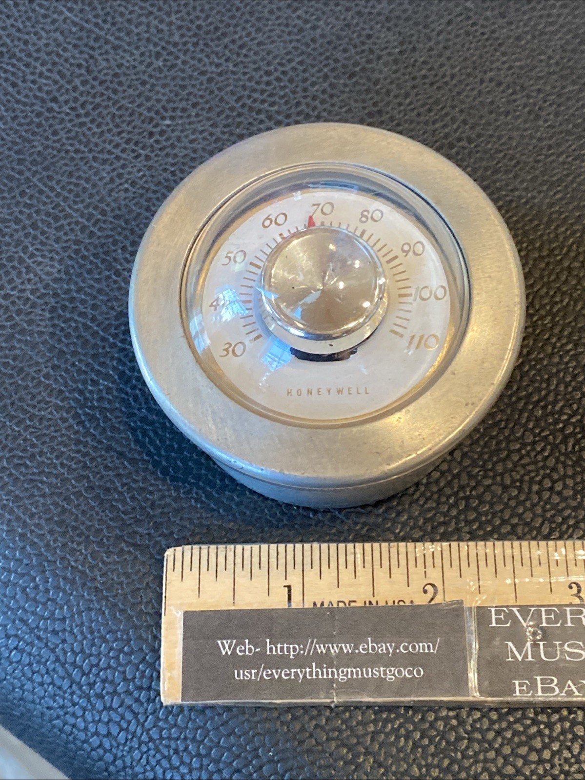 Convex Pewter Desktop Thermometer Paperweight 2-3/8” Drop In Honeywell B&M 7195