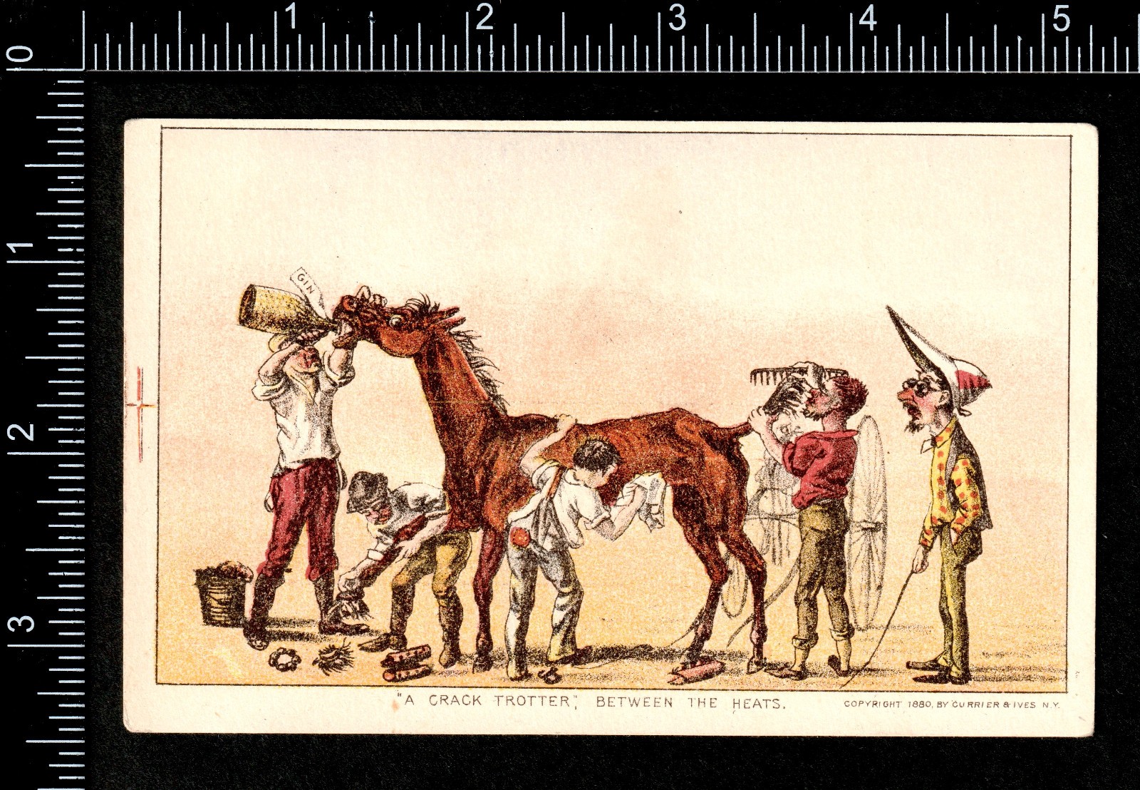 Currier & Ives © 1880 Trade Card A Crack Trotter Between Heats Horse Comic SR.47
