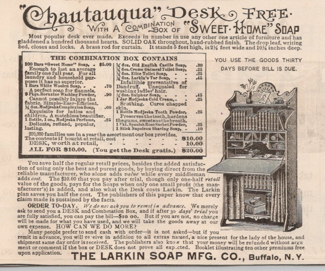 Chautauqua Desk Free with Combination Box Sweet Home Soap 1894 Print Ad