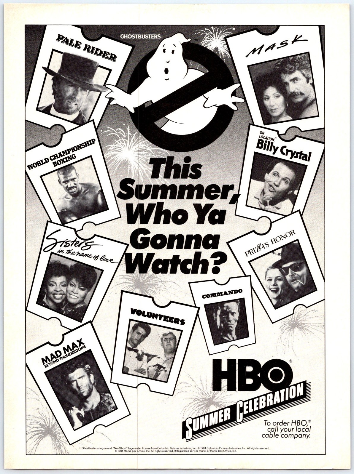 1986 HBO SUMMER CELEBRATION Vintage 8″X11″ Magazine Ad 1980’s JUN-1
