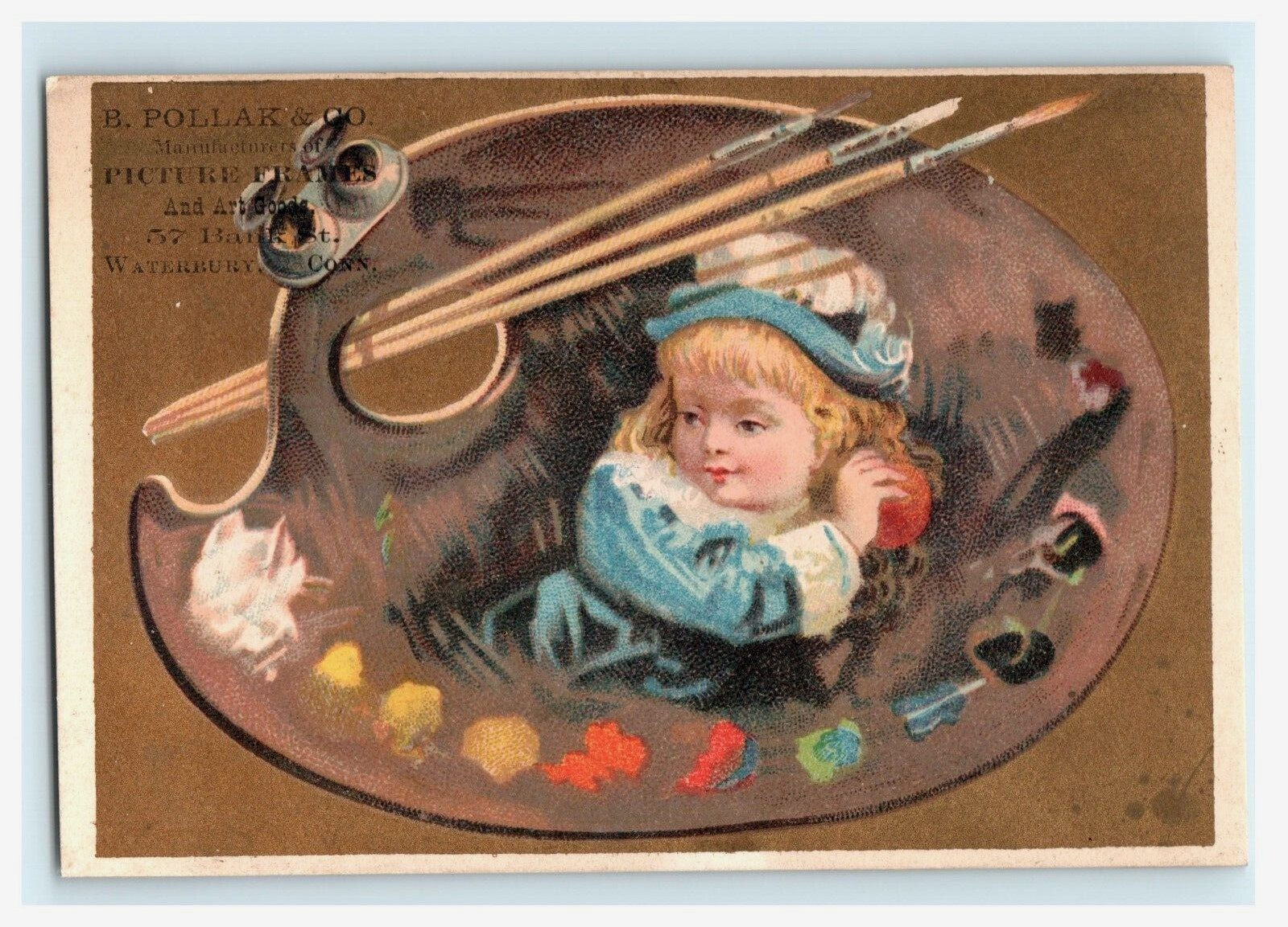 B. Pollak & Co Picture Frames Waterbury CT – Victorian Art Easel Painting Scene