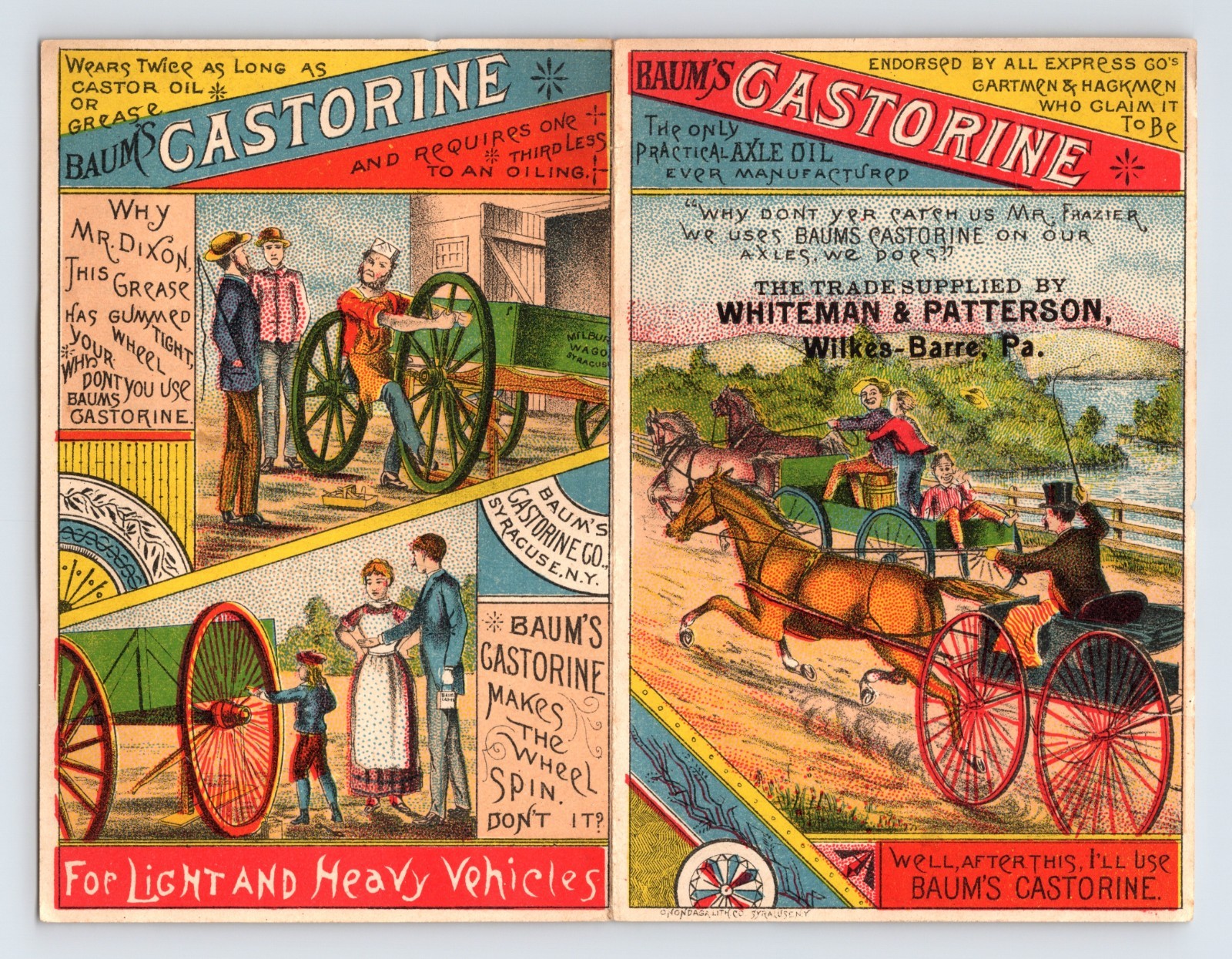 Baum’s Castorine Axle Oil Wagon 1890s Victorian Advertising Trade Card 5 x 5.5