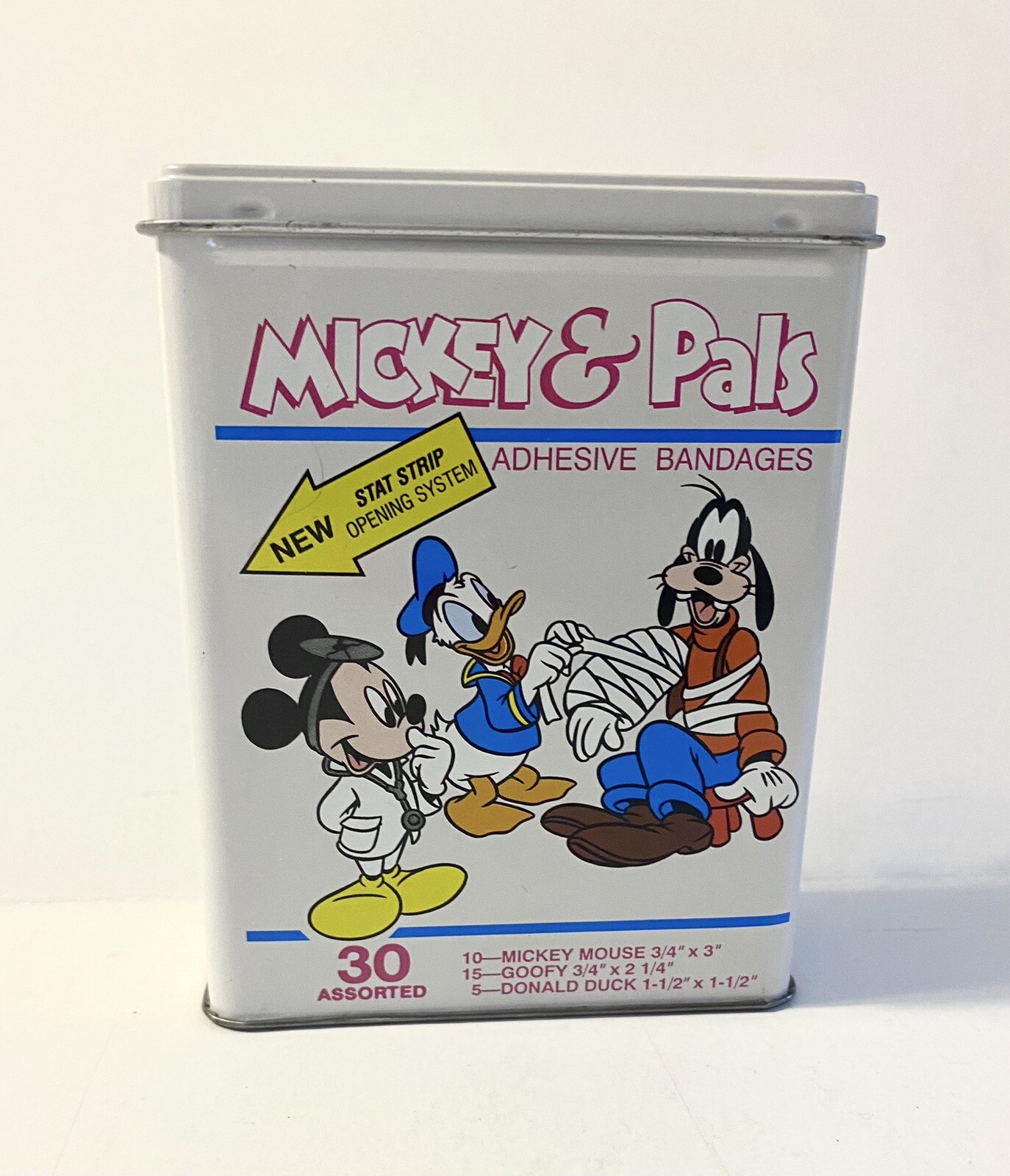 Vintage Mickey & Pals Metal Adhesive Bandage Box USA Donald Goofy Disney, EMPTY