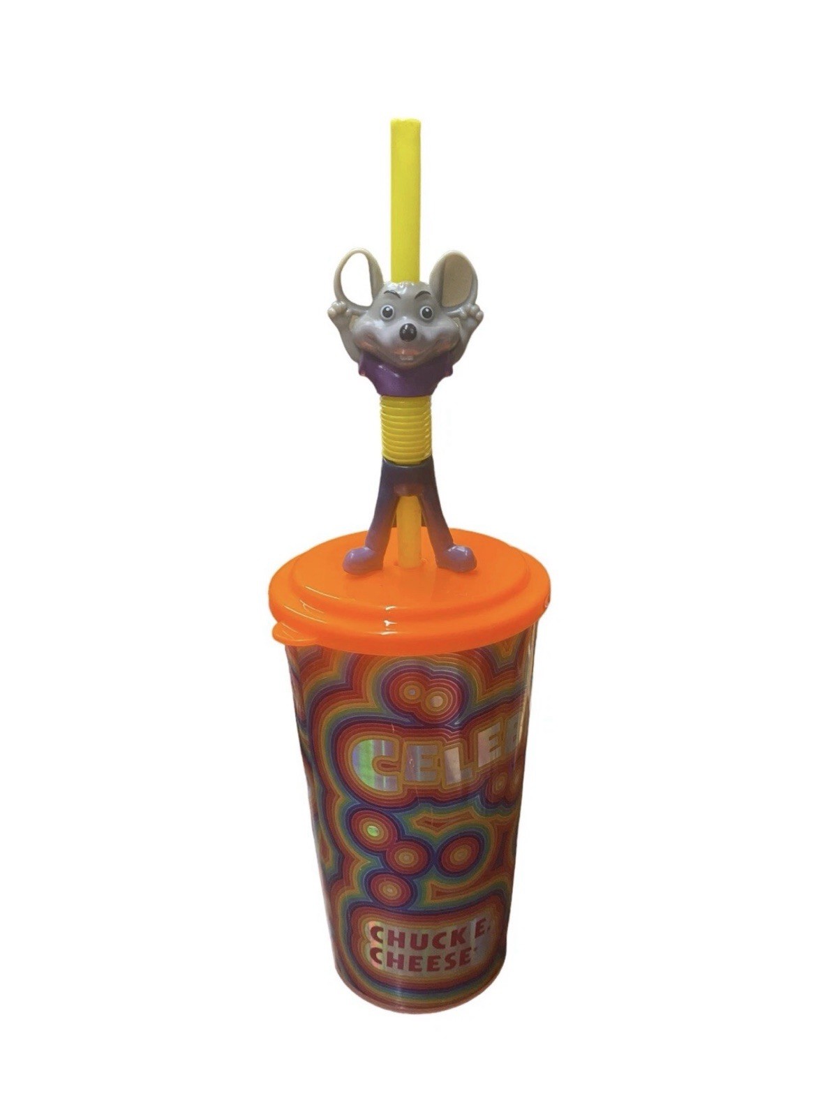 Chuck E. Cheese CELEBRATE Reusable Plastic Party Cup Mouse Silly Straw 12oz