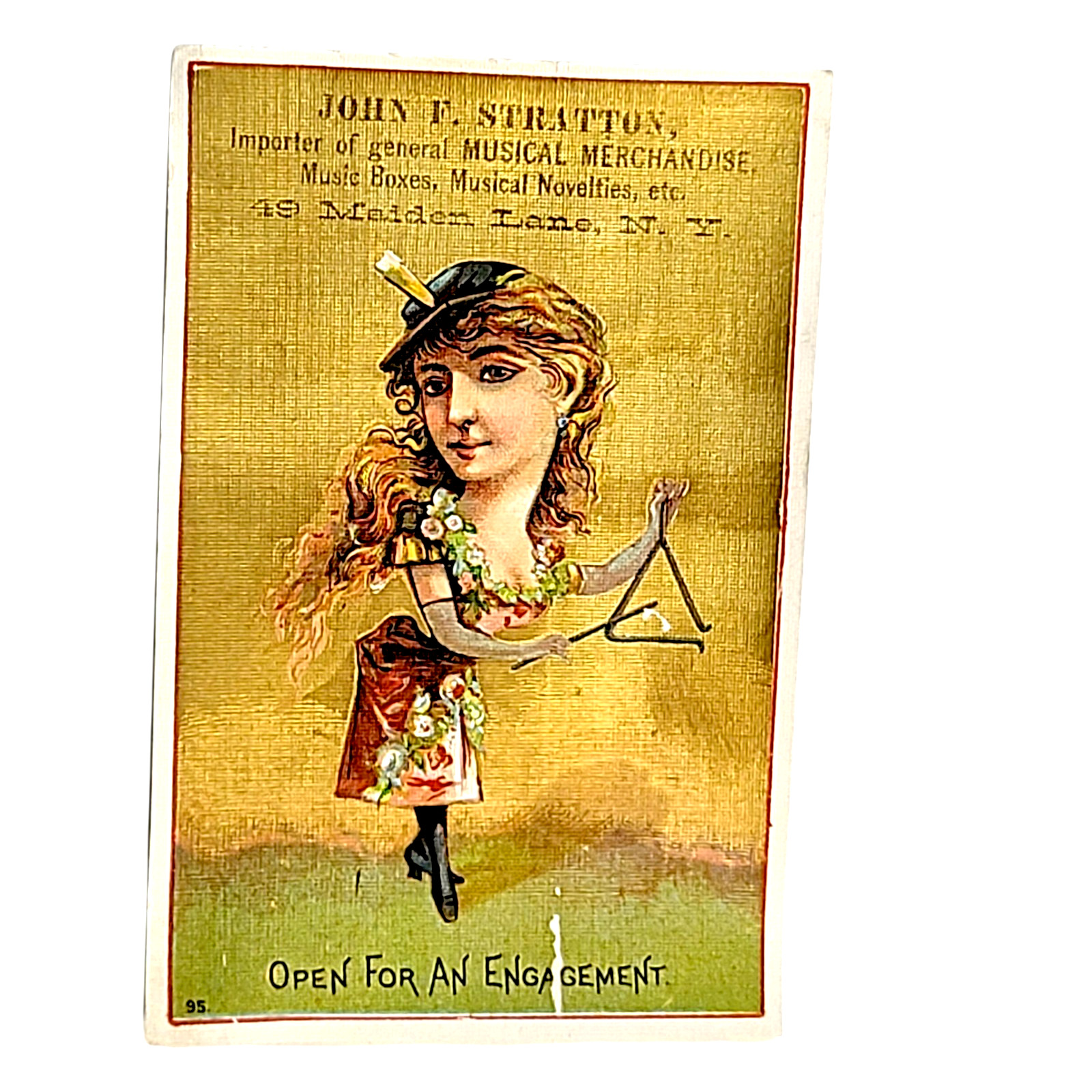 Antique Frank Converse Banjo Music Store c1880 NY City Vtg Stratton Trade Card