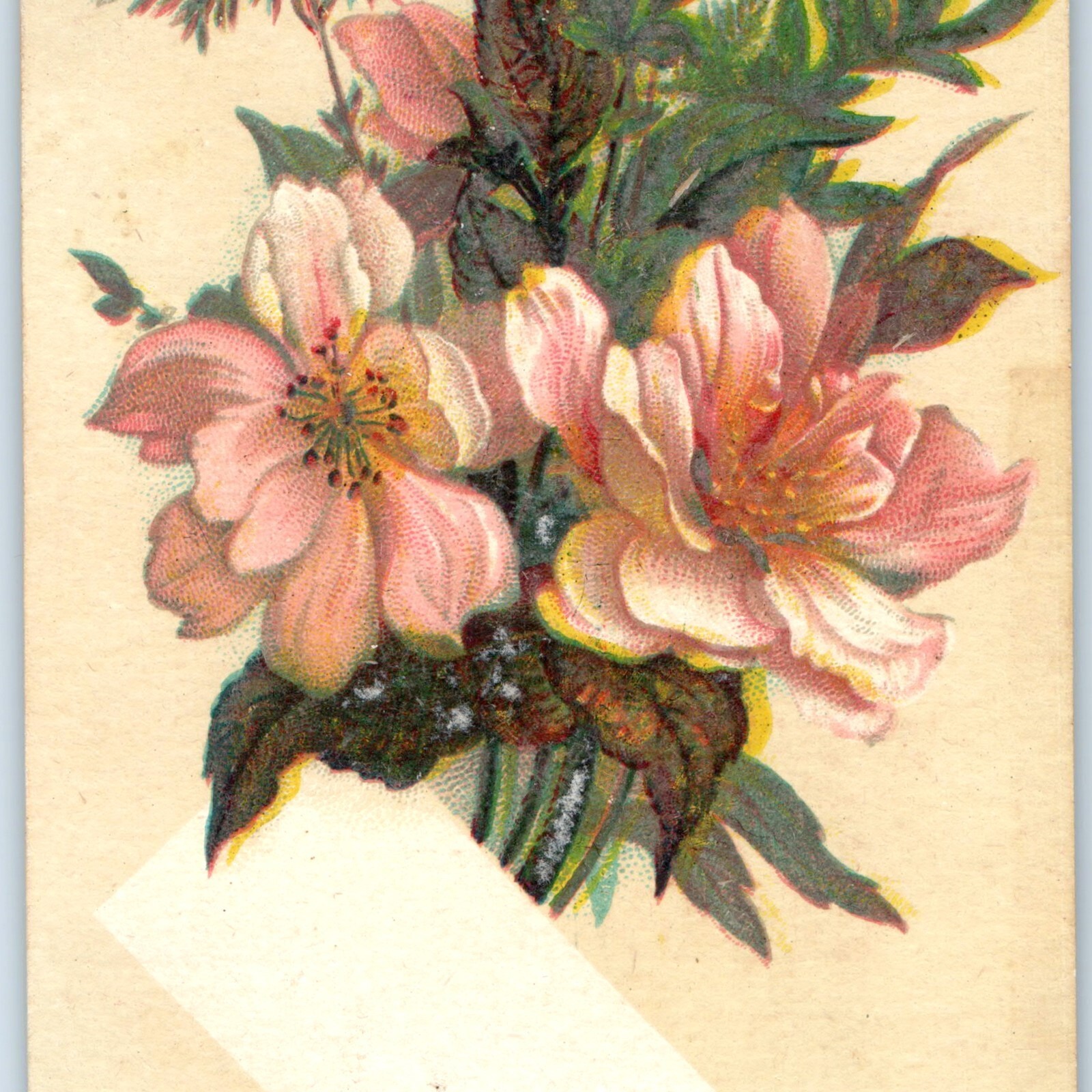 Antique Pink Floral Bouquet Victorian Trade Card Stock Unused Litho 1880s Art