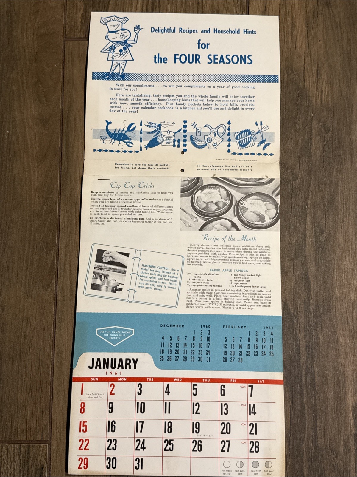 Complete Vintage 1961 Puppy Dog Wall Calendar TV Sales Advertising from Illinois