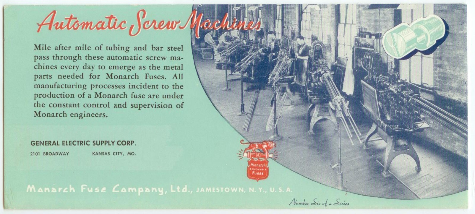 1940s Automatic Screw Machines Monarch Fuse Co ad blotter
