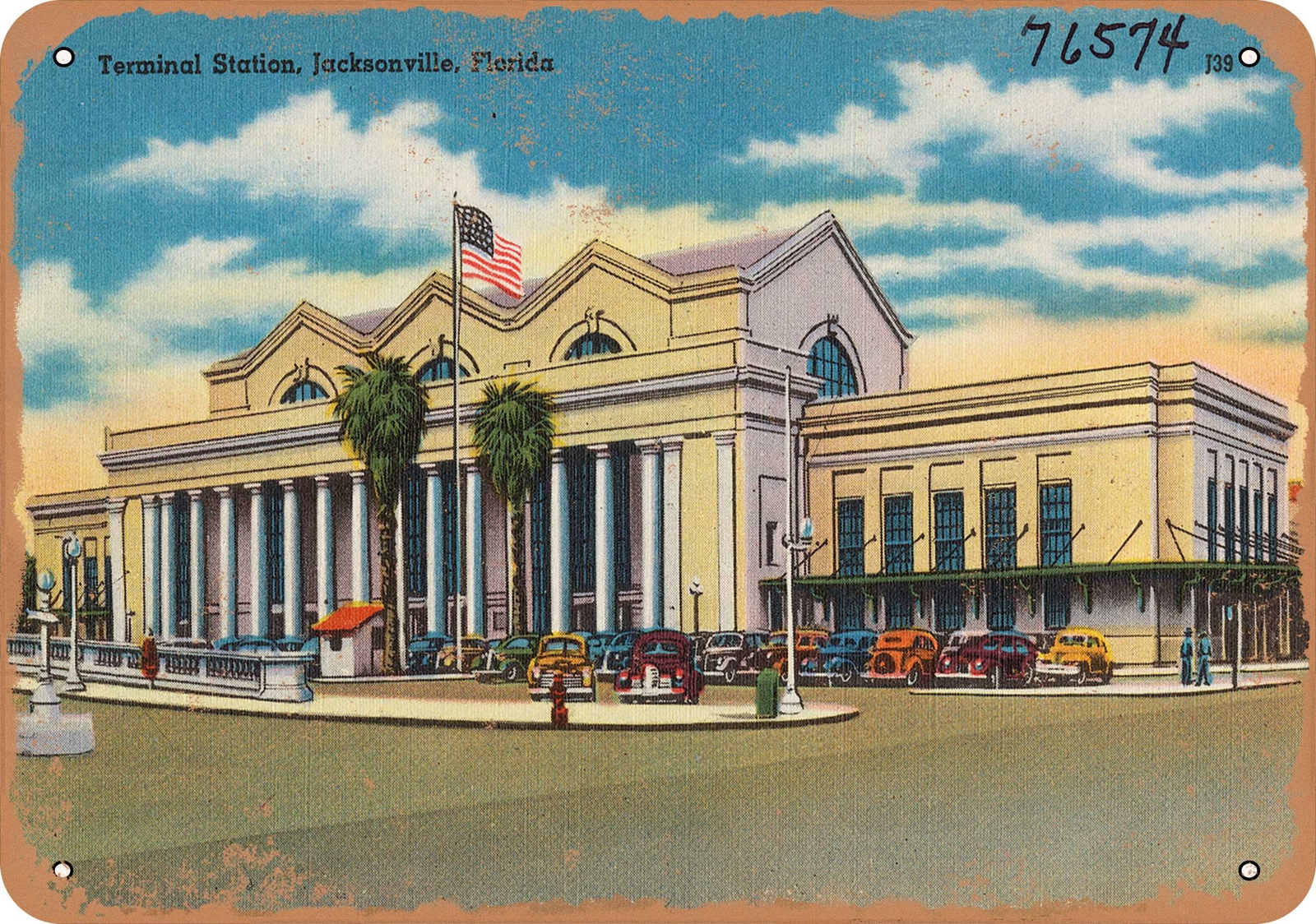 METAL SIGN – Florida Postcard – Terminal station, Jacksonville, Florida