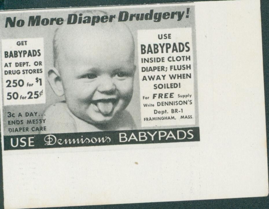 1936 Dennison Babypads No More Diaper Drudgery Inside Cloth Flush Ad LHJ5