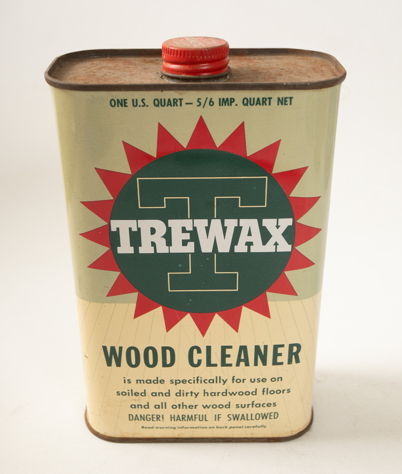 Trewax Wood Cleaner (UD1-10) Empty Metal Tin Can (JSF6) White Green Red Quart