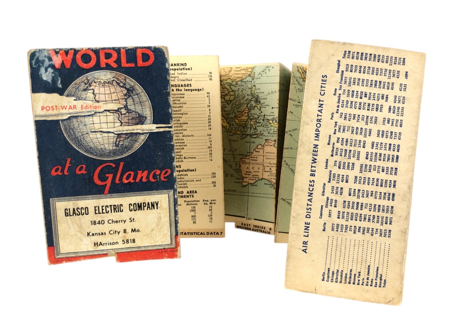 Vtg 1940’s Post-War Edition World at a Glance Atlas Glasco Electric Kansas City