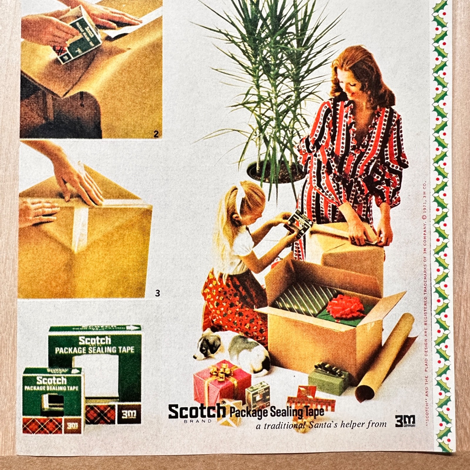 1972 Scotch Tape Christmas Holiday Vintage Print Ad 3M Mother Daughter Presents