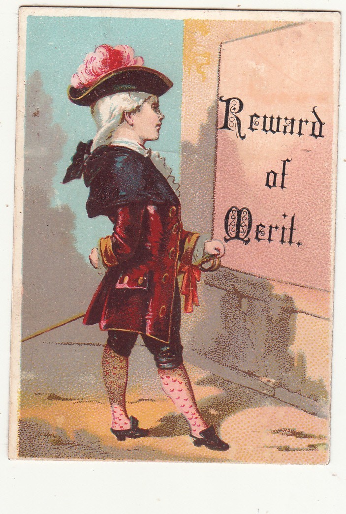 Reward of Merit Squire Boy at Wall Sword No Advertising Vict Card c1880s