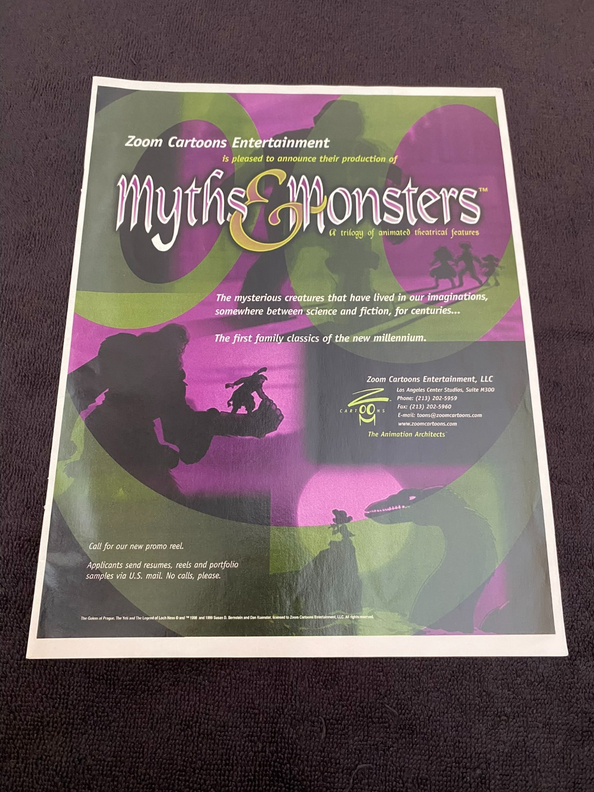 MYTHS & MONSTERS 1998 ad Golem of Prague, The Yeti and The Legend of Loch Ness