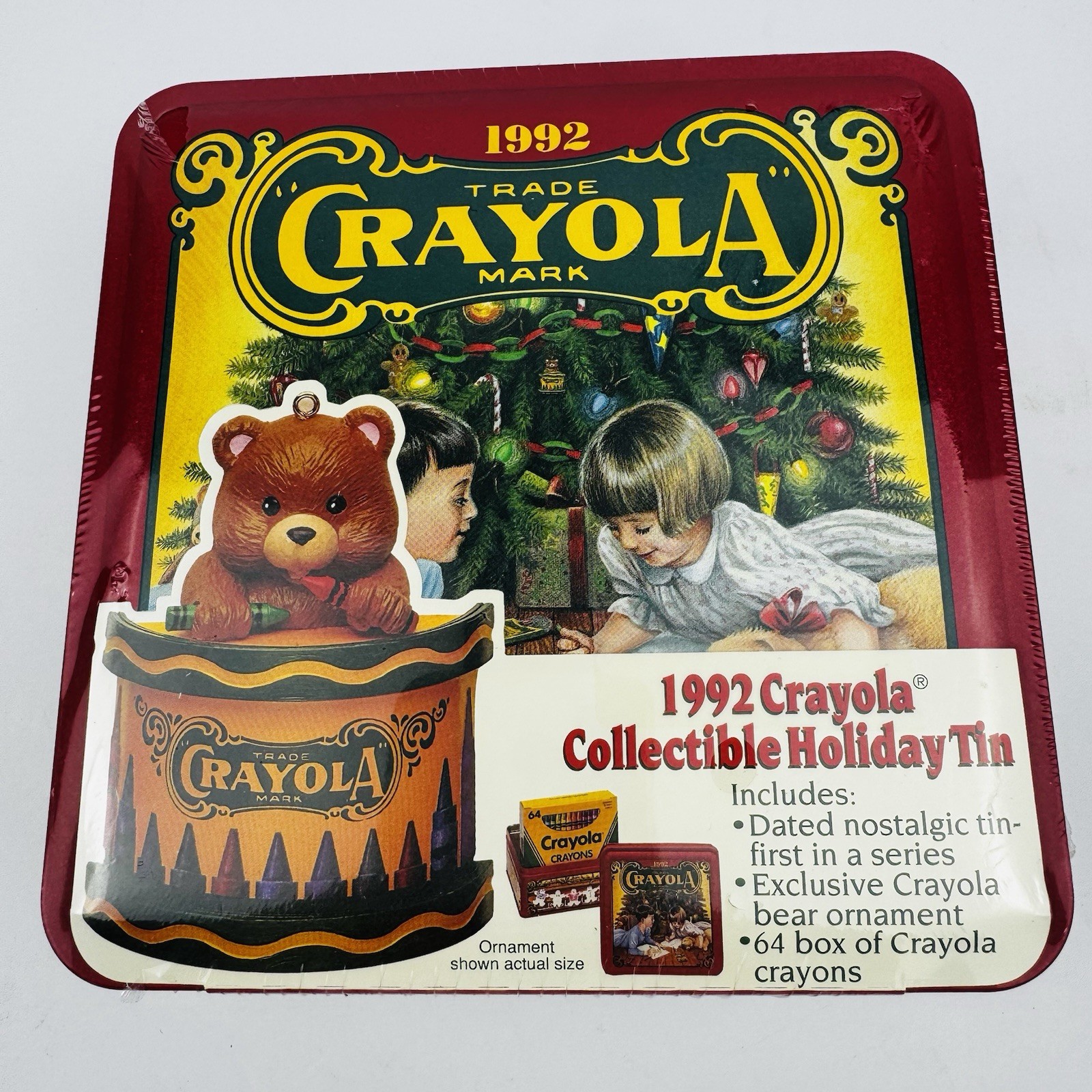 1992 Crayola Collectible Holiday Tin Sealed Gift Set Bear Ornament Crayons