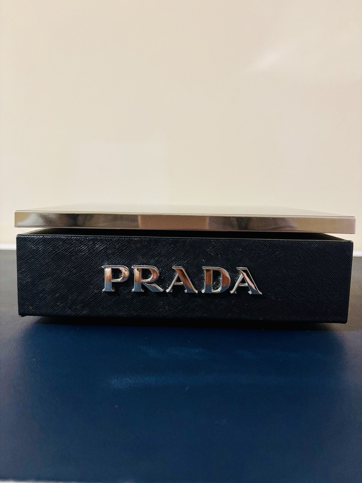 Prada Black/Silver Metal Lidded Rectangle Box 7in L x 2in H 2000-2009