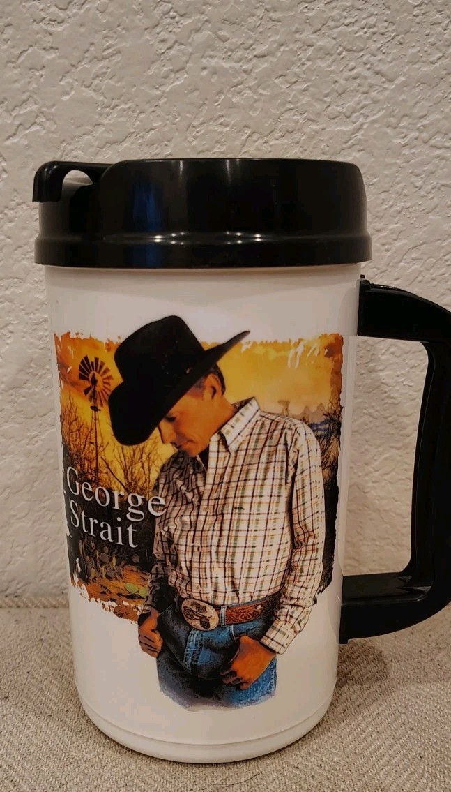 George Strait Thermo Mug Vintage Whirley Hot or Cold With Lid And Handle 32 Oz