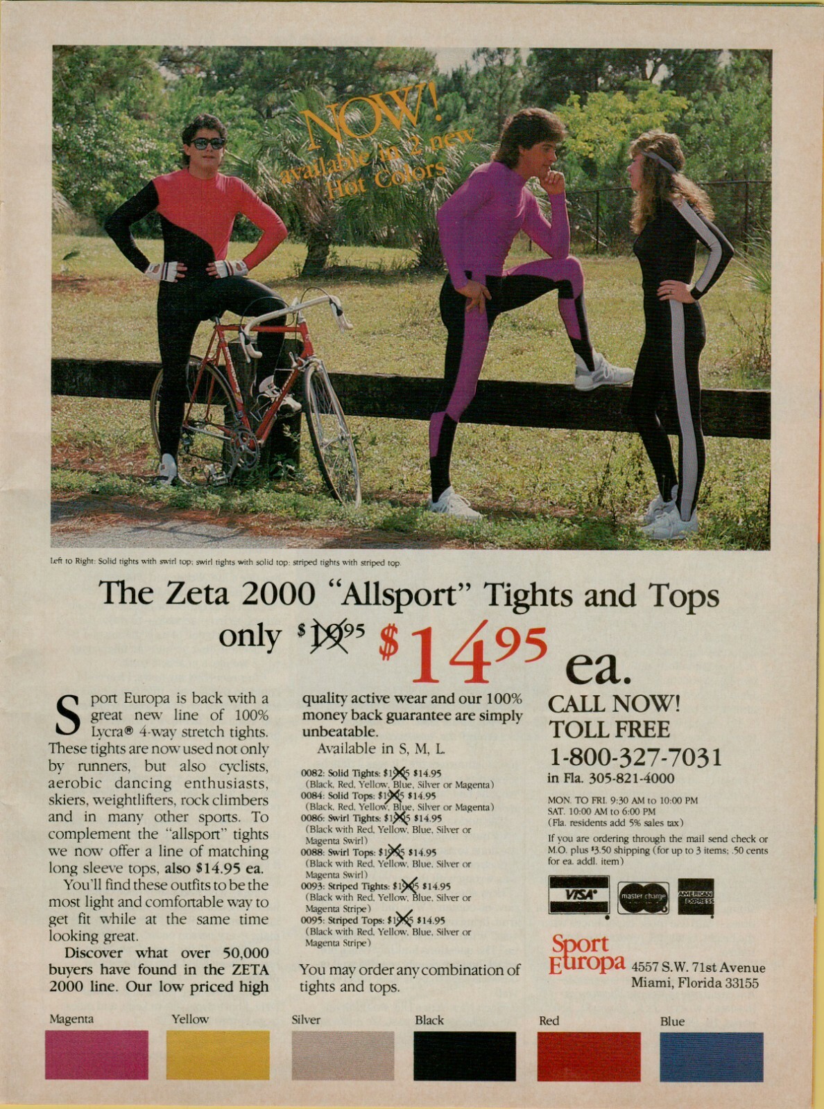 1987 Zeta 2000 Allsport Tights & Tops Red Black Fuchsia Men’s Vintage Print Ad
