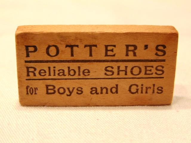 Antique POTTER’S RELIABLE SHOES TRADE CARD Wood Game Domino, Cincinnati, Ohio