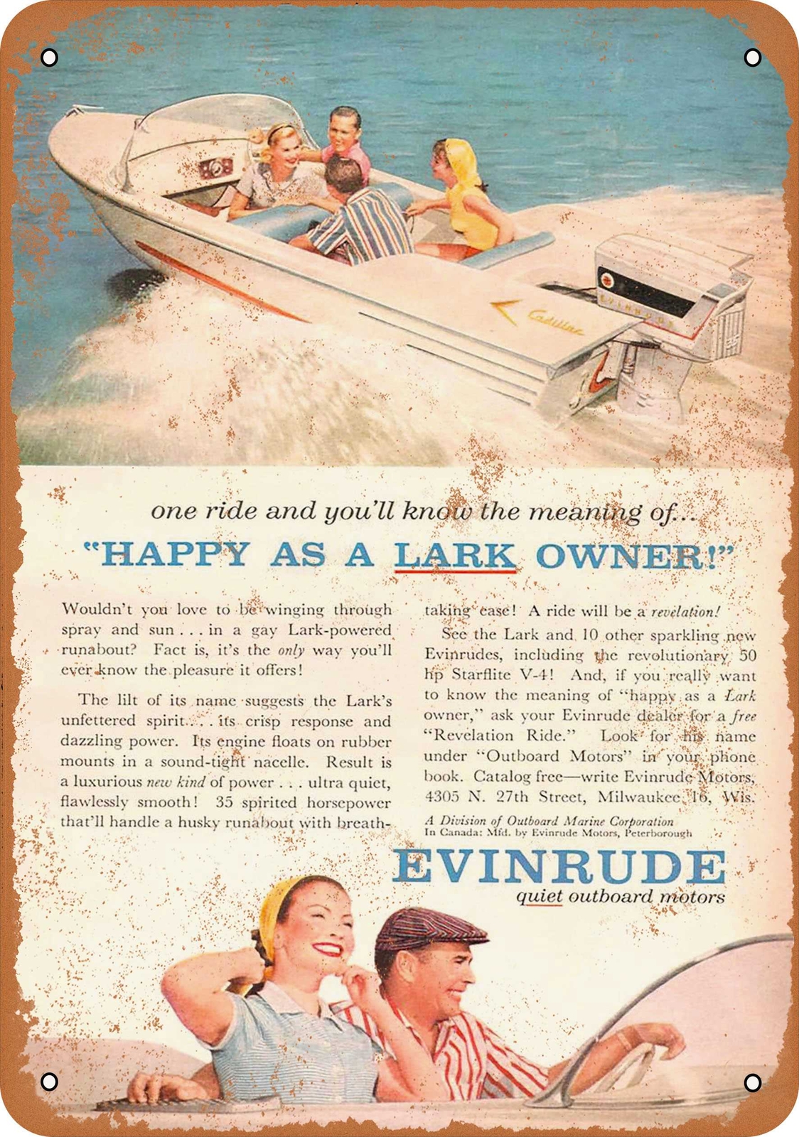 METAL SIGN – 1958 Evinrude Outboard Boat Motors – Vintage Look Reproduction