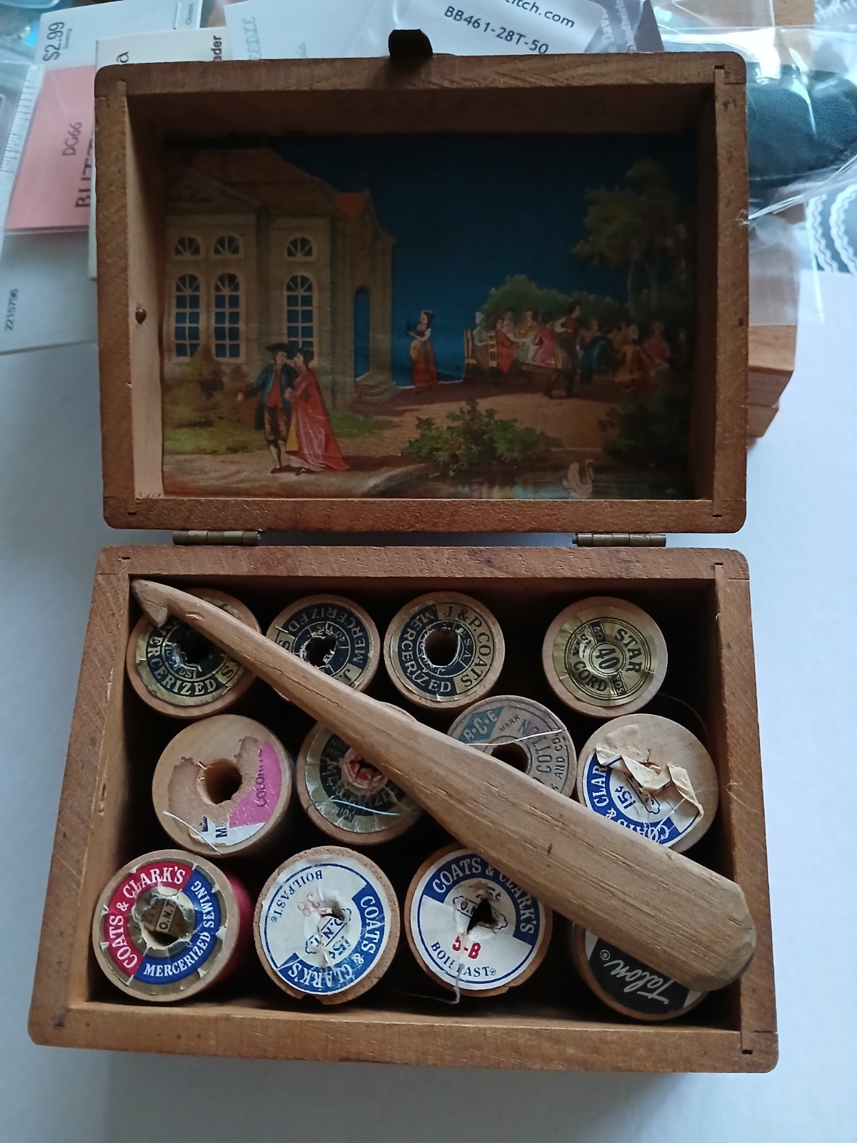 Antique Clarks Mile End Thread Spool Advertising Box