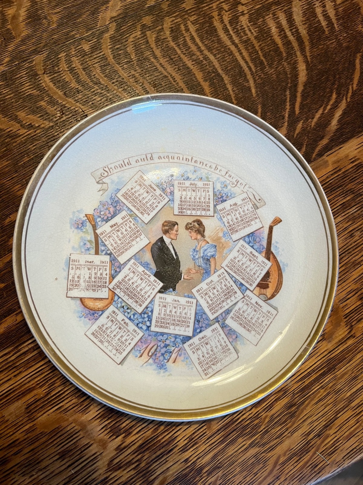 Atq 1911 Calendar Plate Advertising The Daily Press Iowa City IA Auld Lang Syne