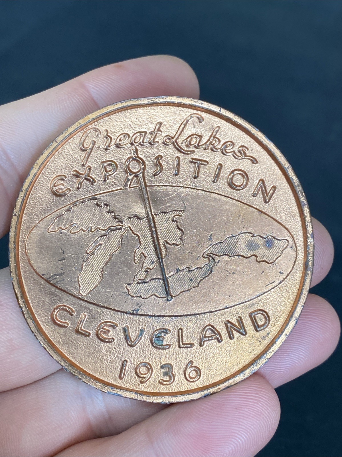 VTG 1936 GREAT LAKES EXPOSITION CLEVELAND OHIO LUCKY INDIAN HEAD PENNY MEDALLION